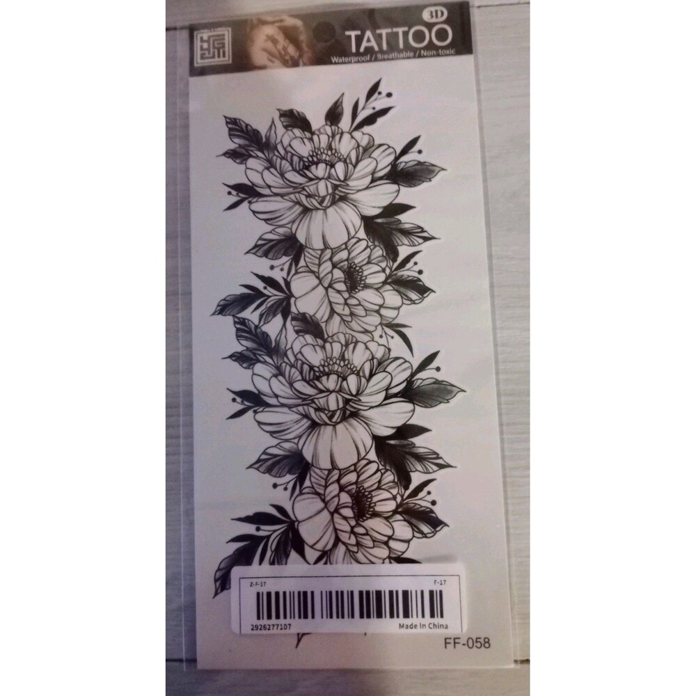Camellia Body Tattoo Transfer Black & Gray Body Art NIP
